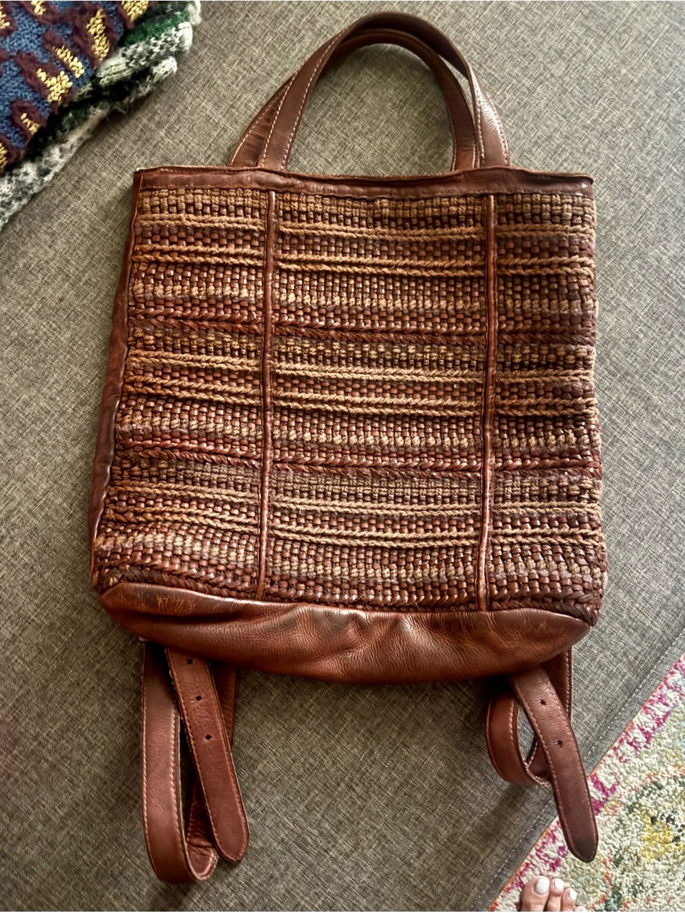 Free People Yuma Woven genuine Leather Backpack
